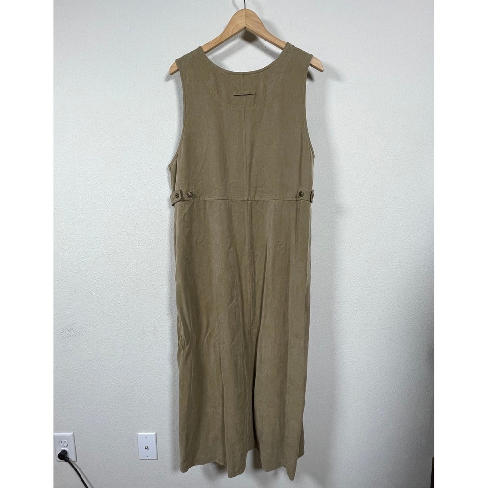 Eddie Bauer Vintage Jumper Dress‎ Women XL Khaki Tan Cottagecore Maxi Pocket